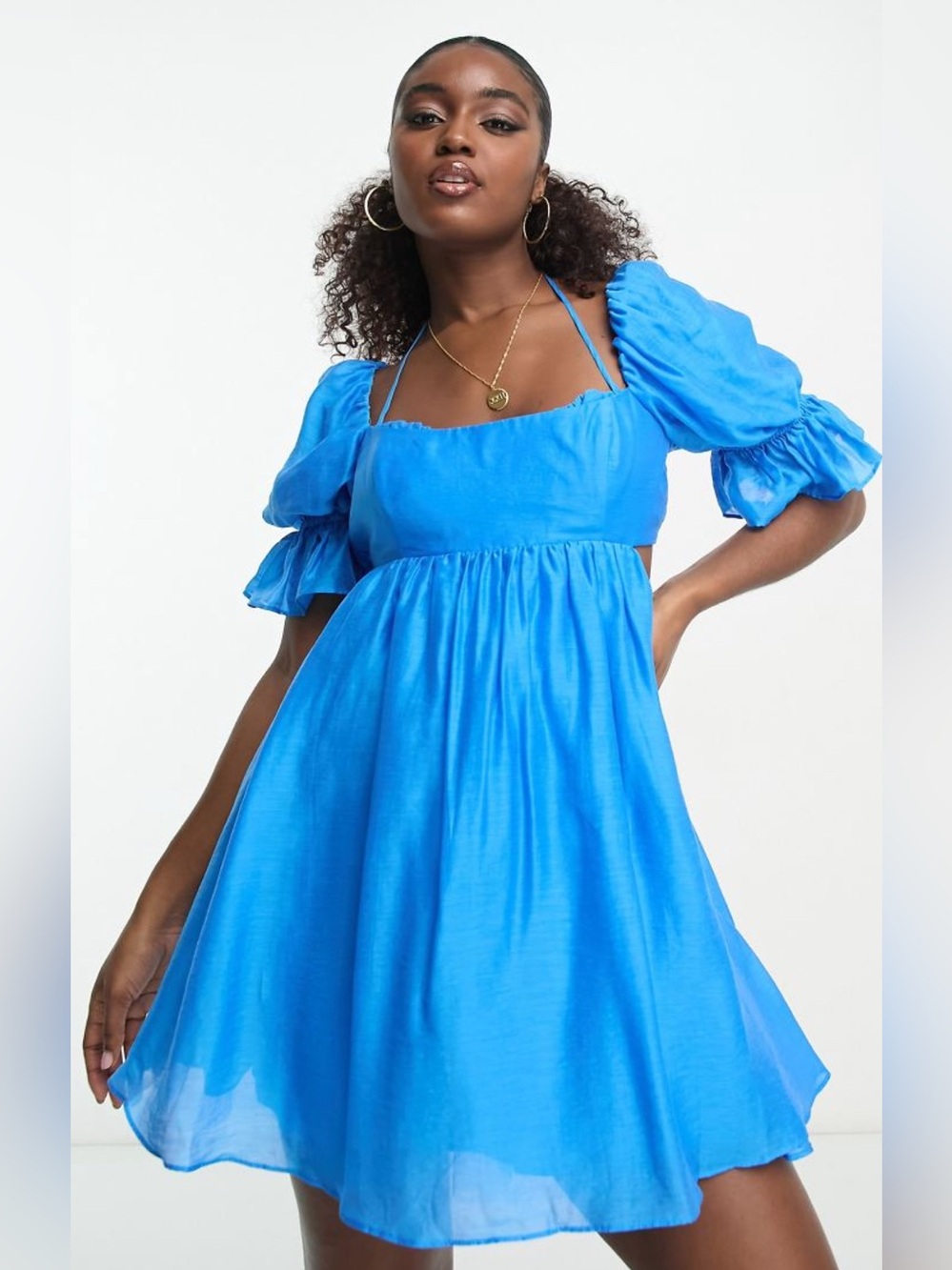 Ever New Vibrant Blue Puff-Sleeve Mini Dress